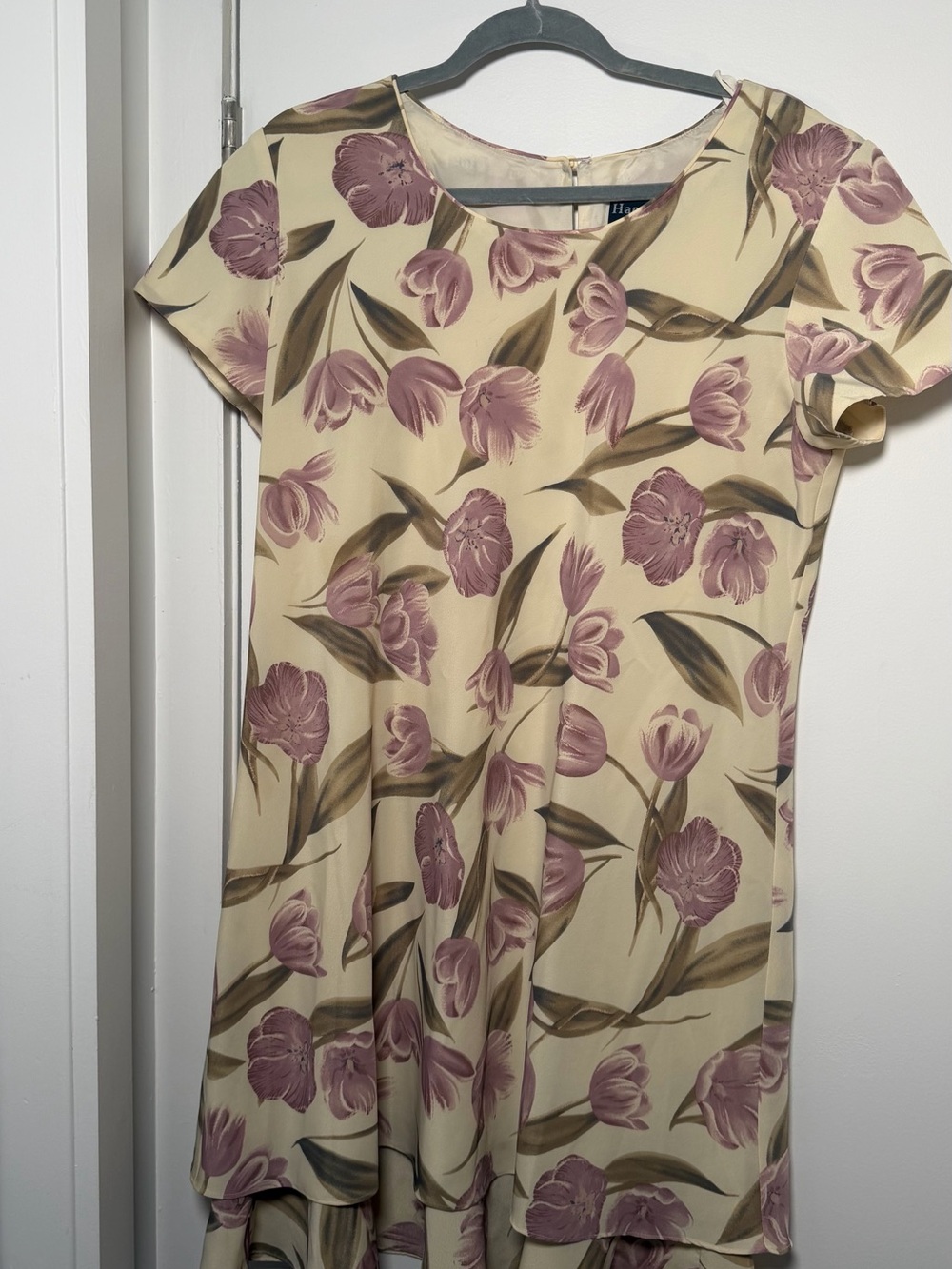 Cream Floral Mini Dress with Mauve Tulip Print